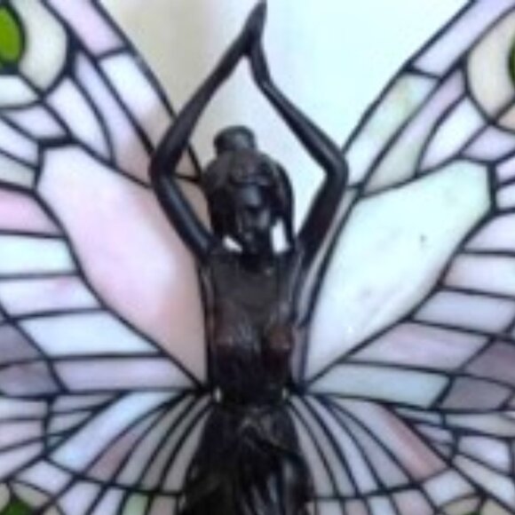Beautiful Vintage Art Nouveau Tiffany Style Stained-Glass Butterfly Lady Lamp - Picture 5 of 6